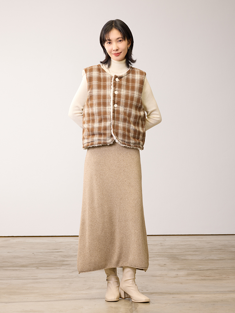 兩面穿羔毛格子背心（格15%羊毛）
