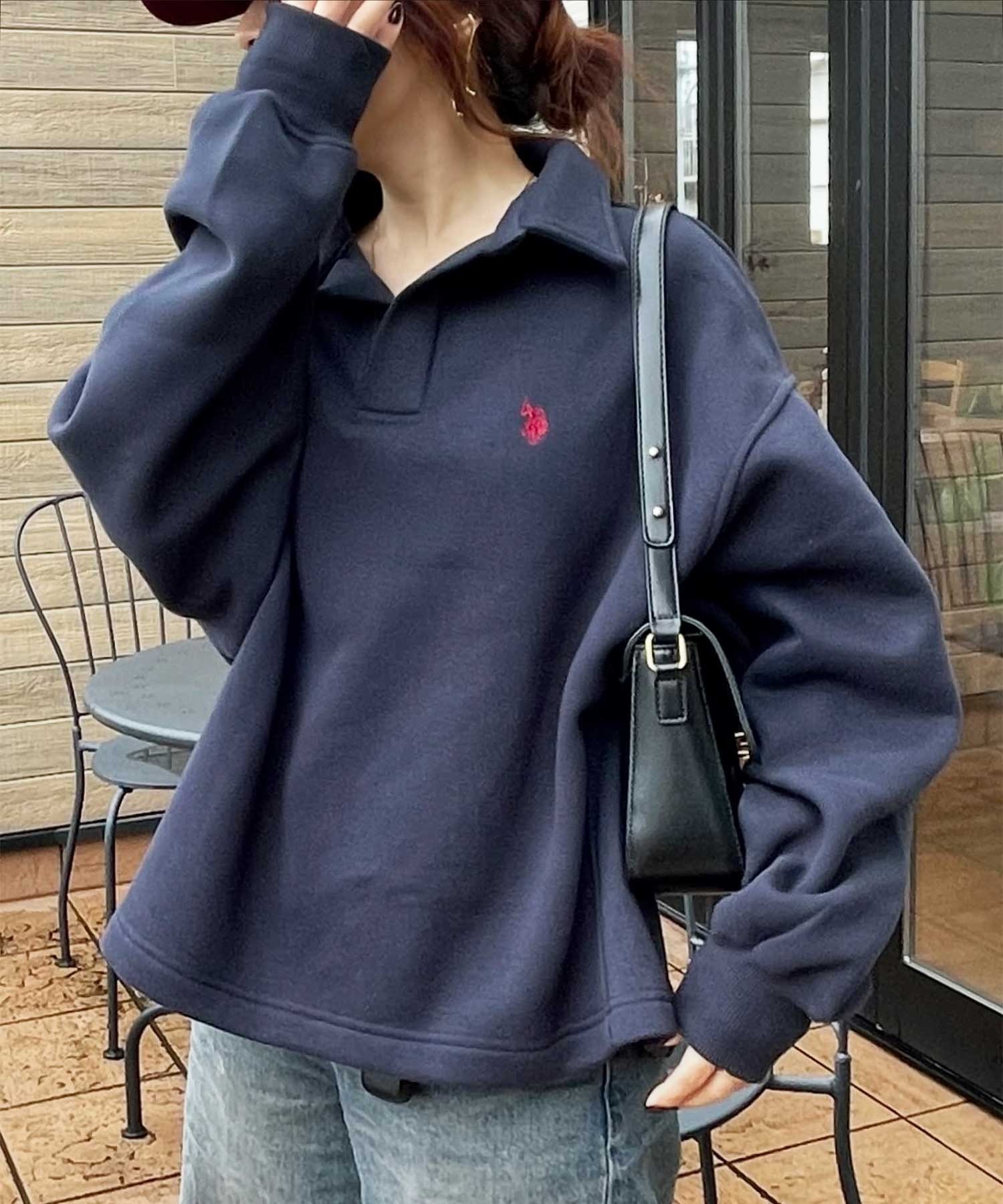 🇯🇵 GeeRA X U.S. POLO ASSN. 翻領 V領 大學T 長袖 內刷毛 抓絨 保暖 / 預購