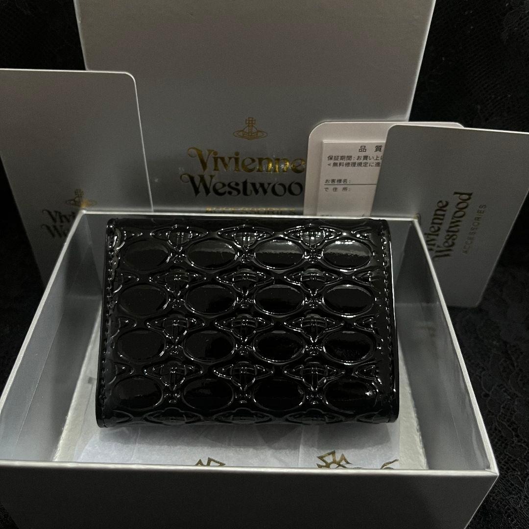 Vivienne Westwood 日本限定黑色亮皮壓紋銀包