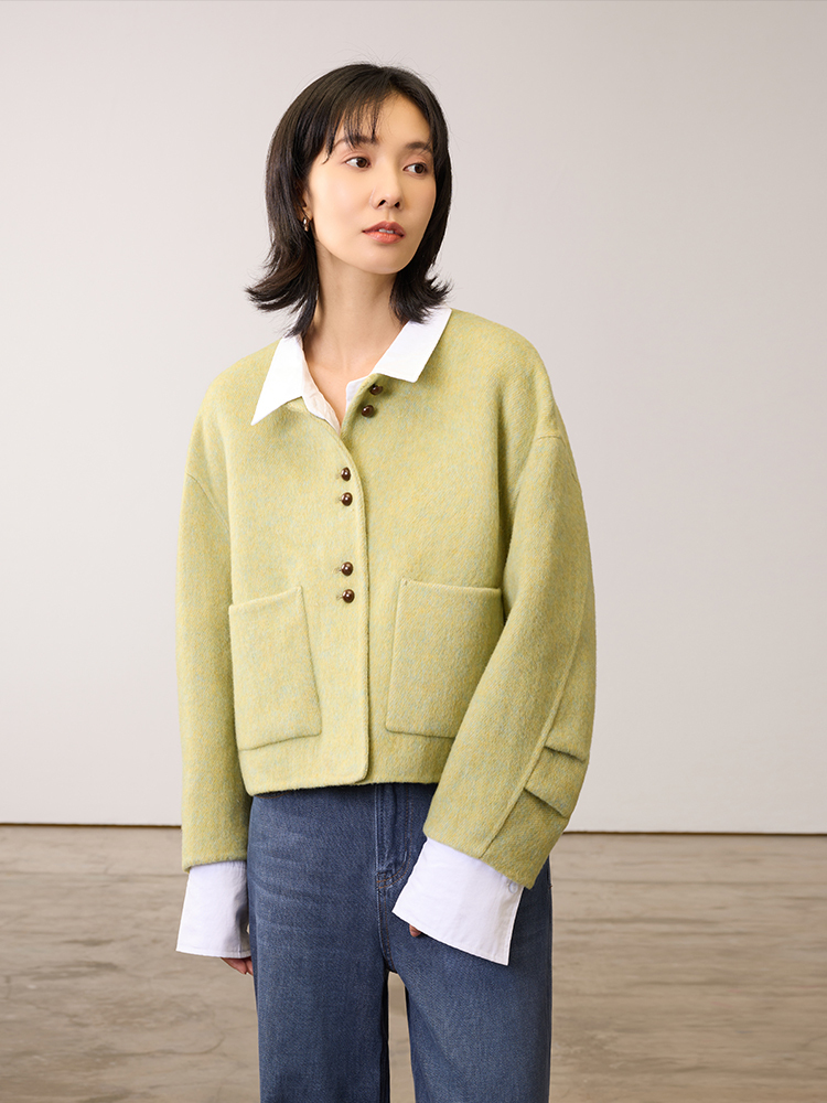 袖口抓皺減齡外套（100%羊毛）