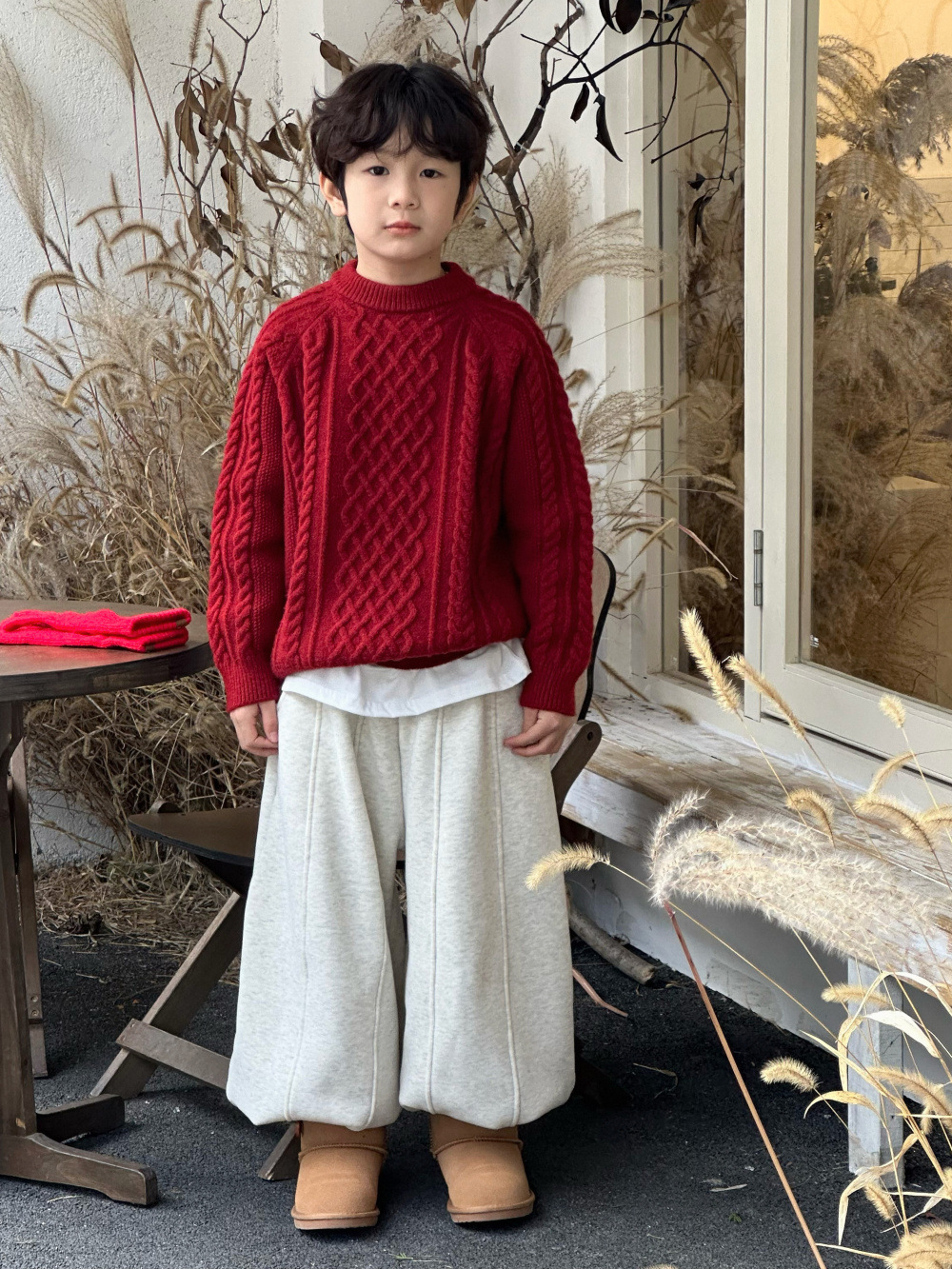 紅色麻花針織毛衣(90-150)