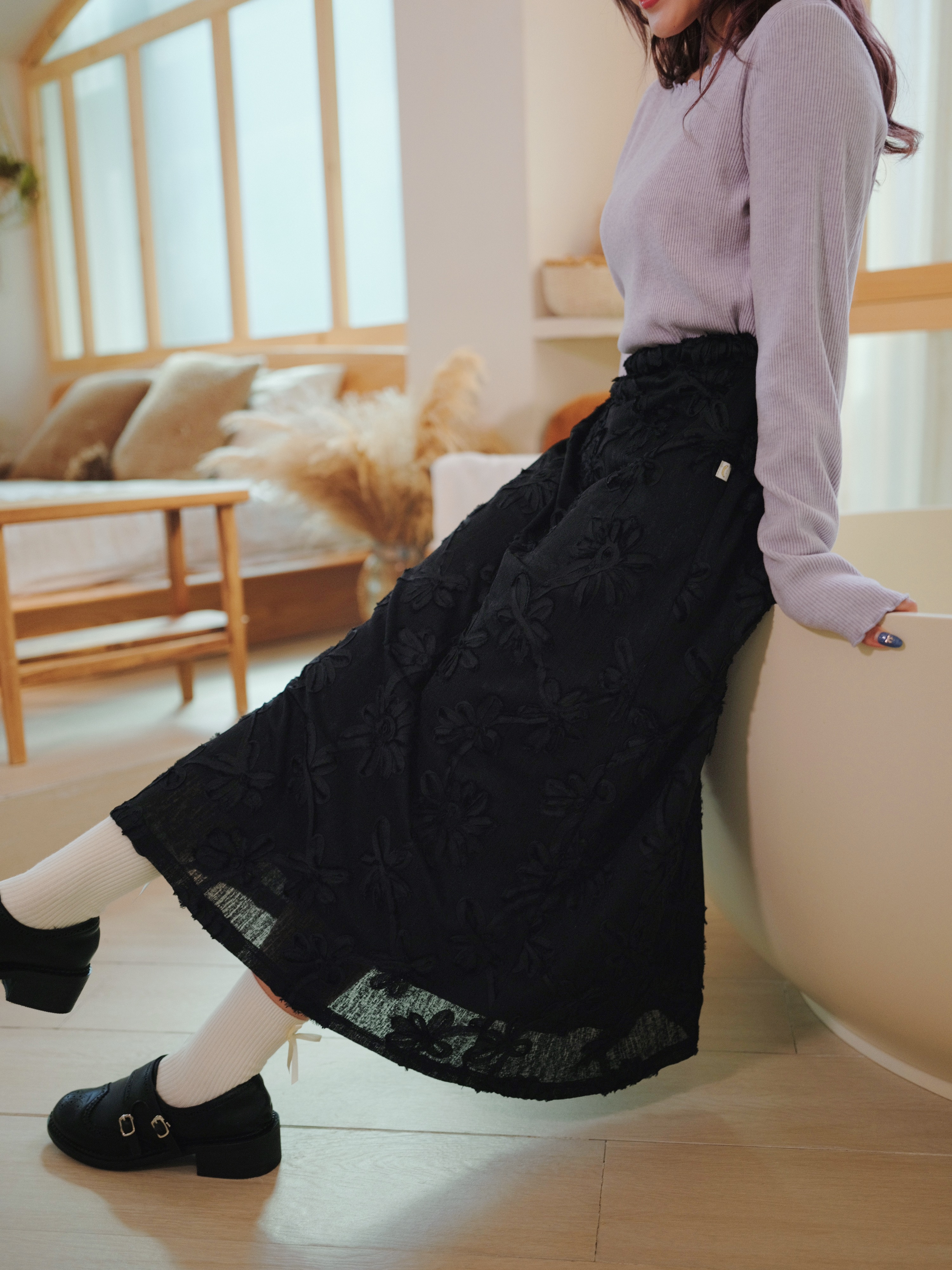 兩色 / 貼布花朵小A字長裙 / Patchwork Floral A-Line Skirt