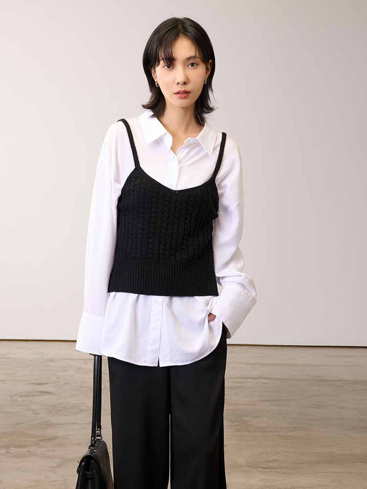 柔和麻花針織背心（20%羊毛）