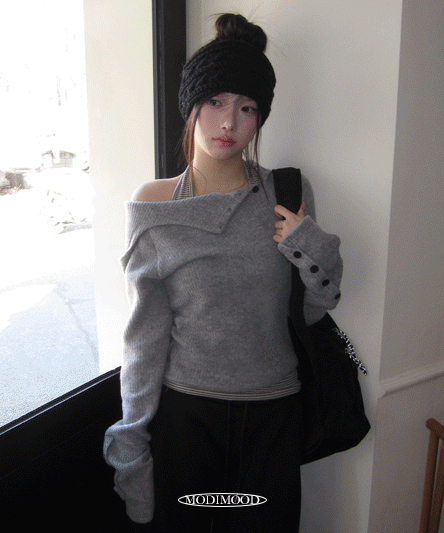 秋冬現貨｜高領針織BUTTON HOODIE上衣