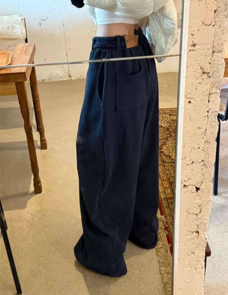 內加絨綁帶皮標休閒褲