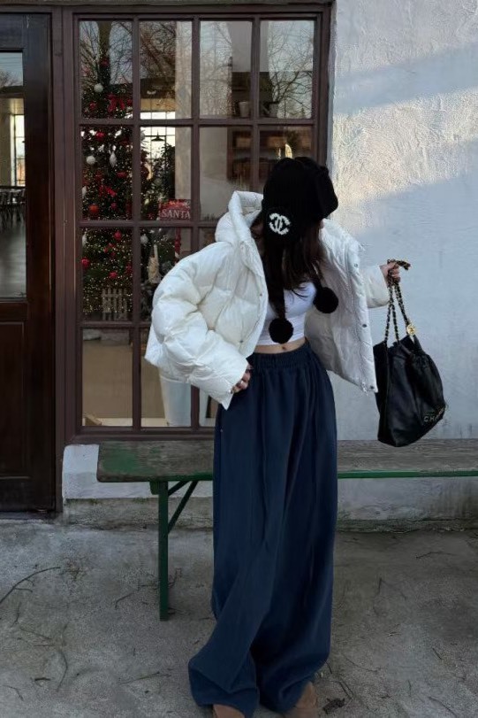 內加絨綁帶皮標休閒褲