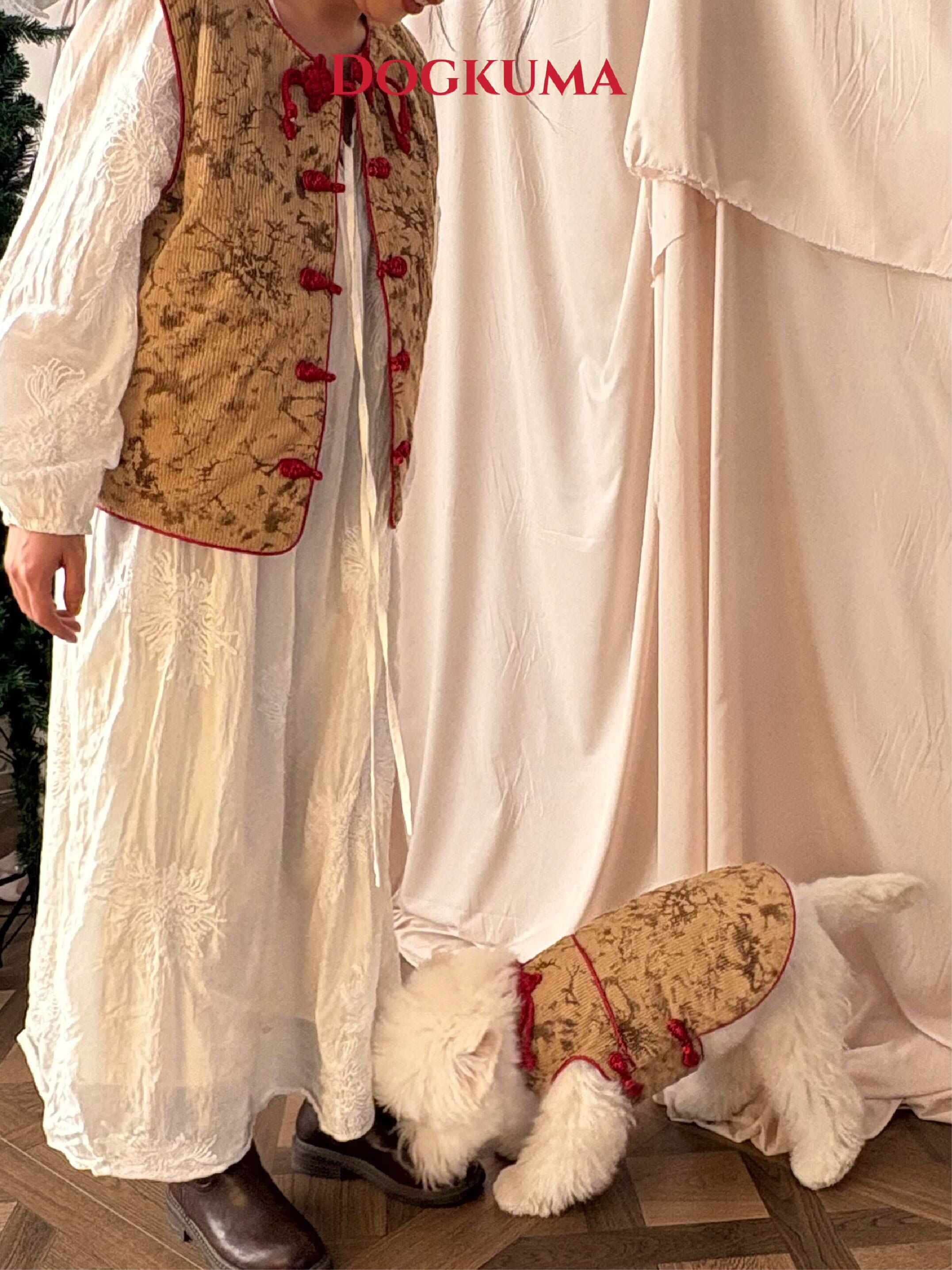 DOGKUMA - 新年寵物親子夾棉背心 - 沉香色（家長款）