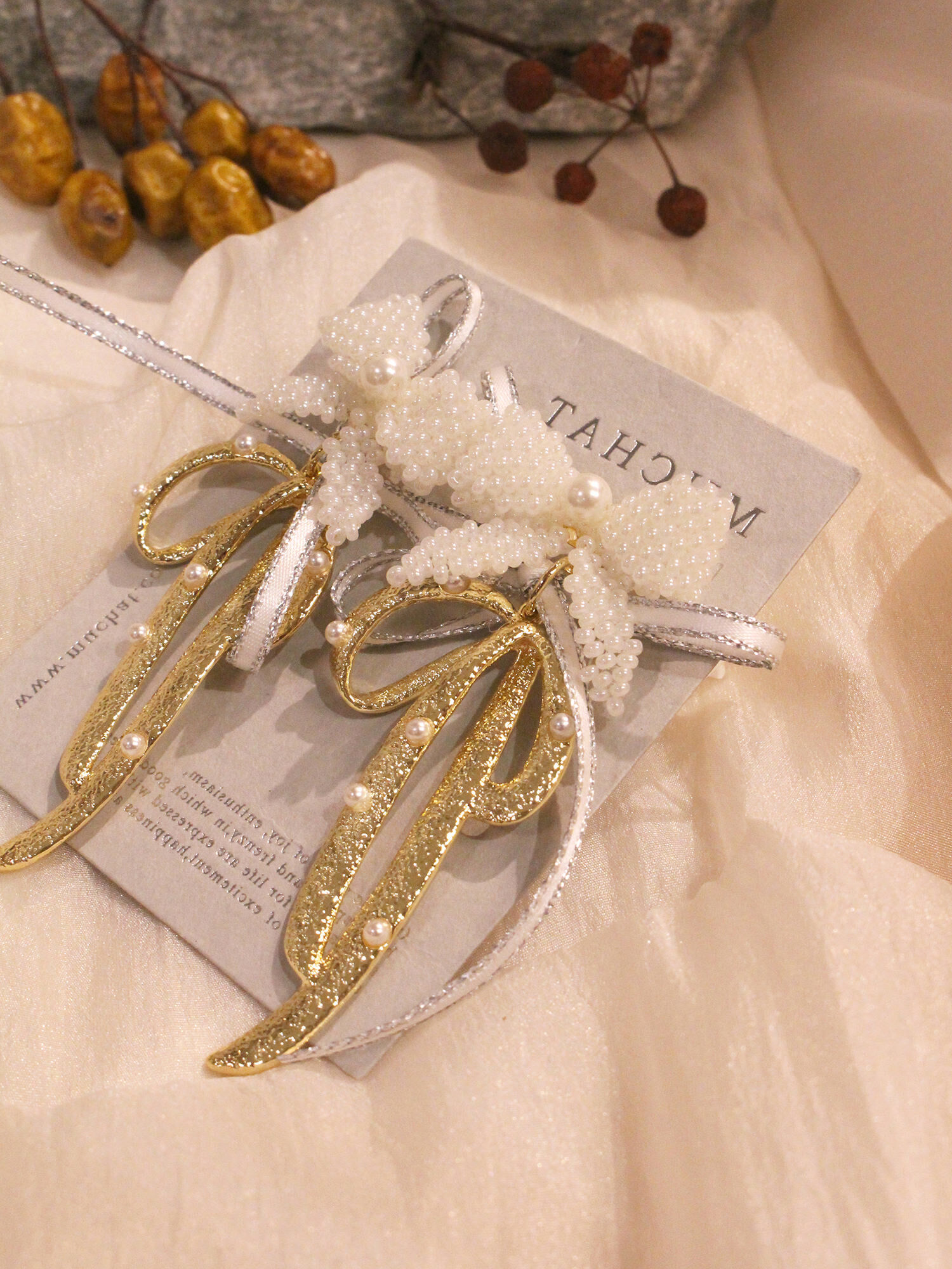 露西亞女爵。(2way)MUCHAT手作14KGP珍珠蝶結純銀針耳環