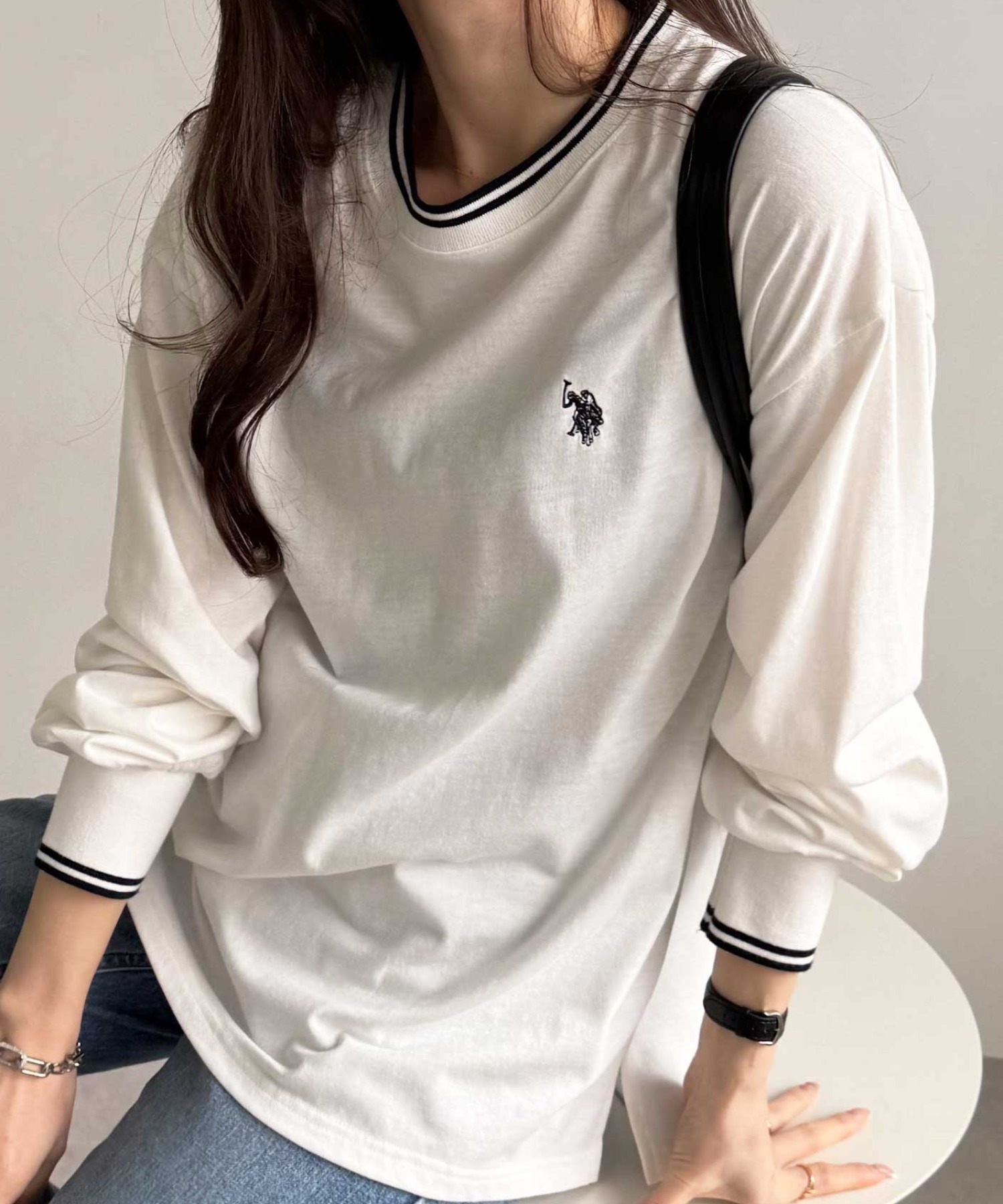 🇯🇵 GeeRA X U.S. POLO ASSN.  滾邊 條紋 縮口袖 長T 長袖 寬鬆 / 預購