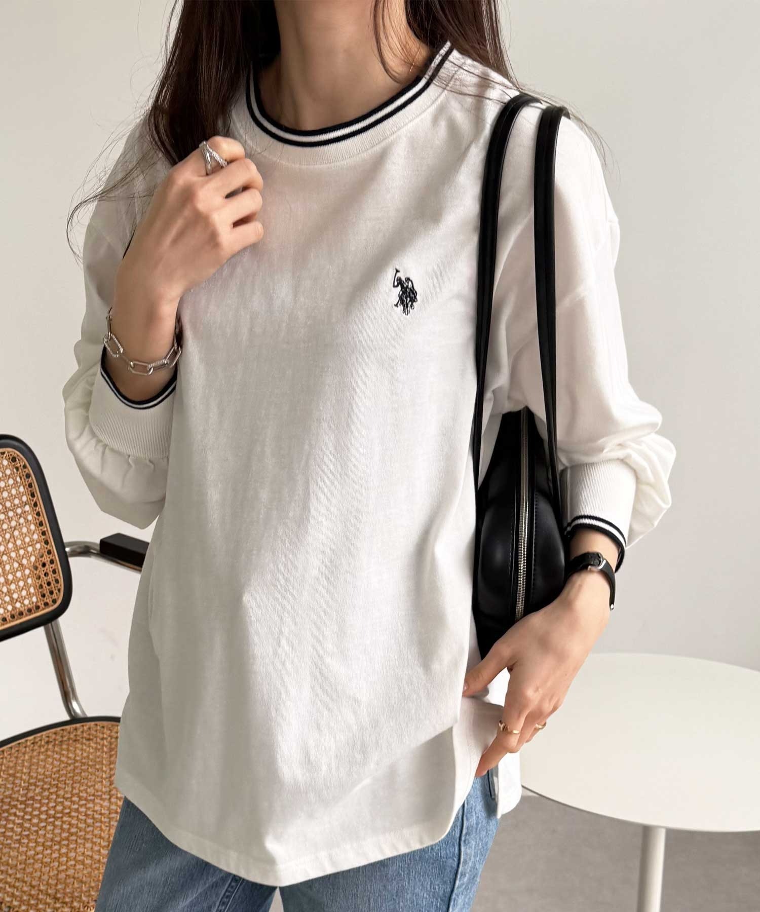 🇯🇵 GeeRA X U.S. POLO ASSN.  滾邊 條紋 縮口袖 長T 長袖 寬鬆 / 預購