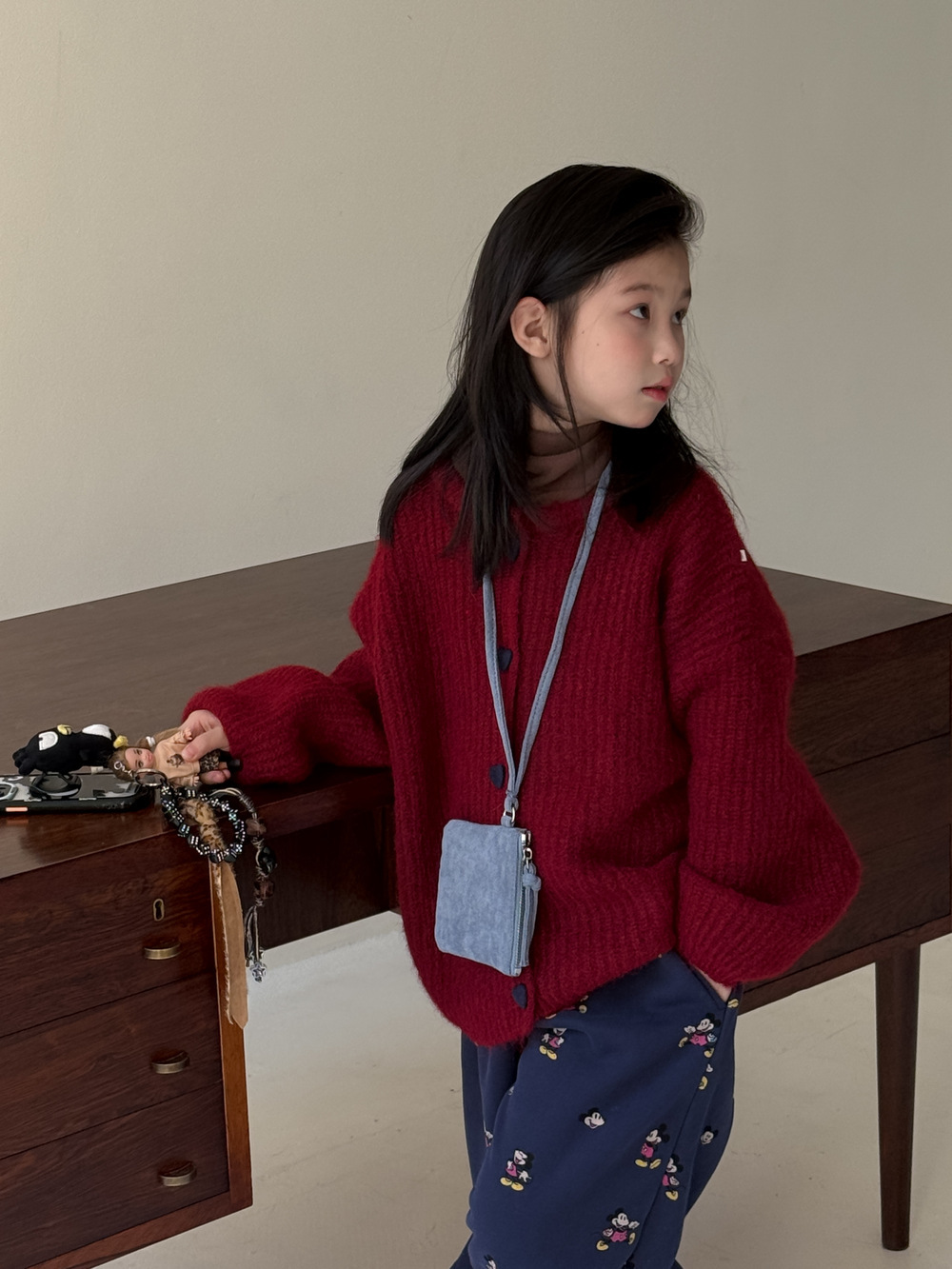 深紅色粗針織外套(90-150)