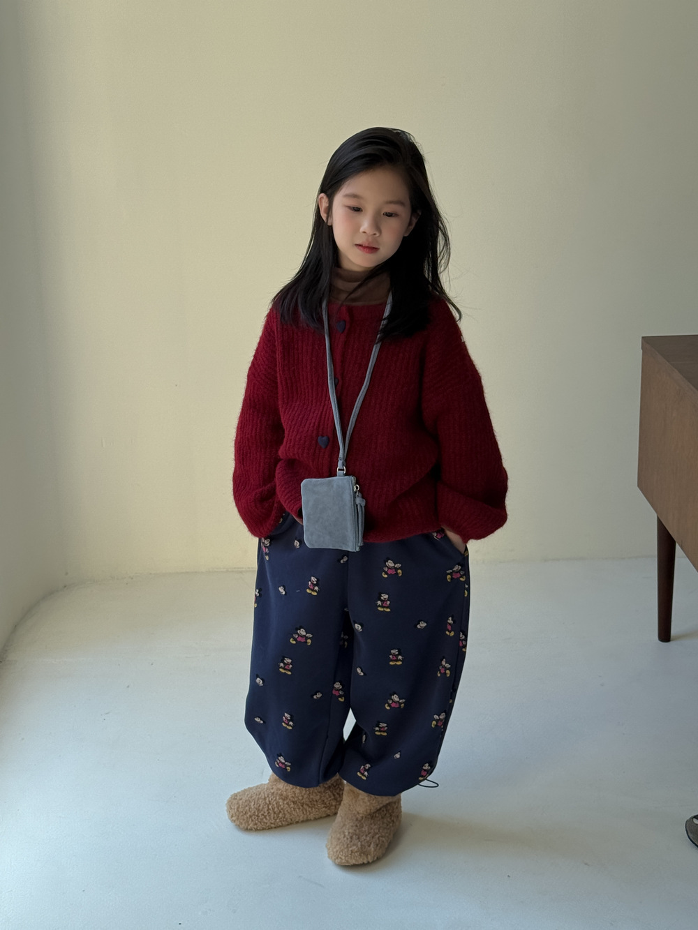 深紅色粗針織外套(90-150)