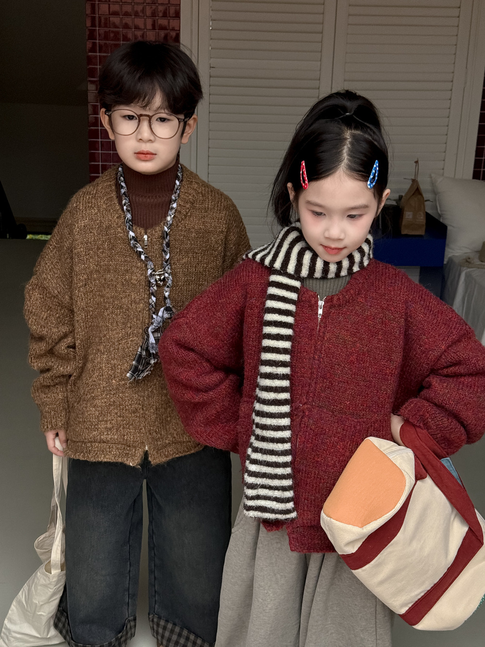 混色針織拉鍊外套(90-150)