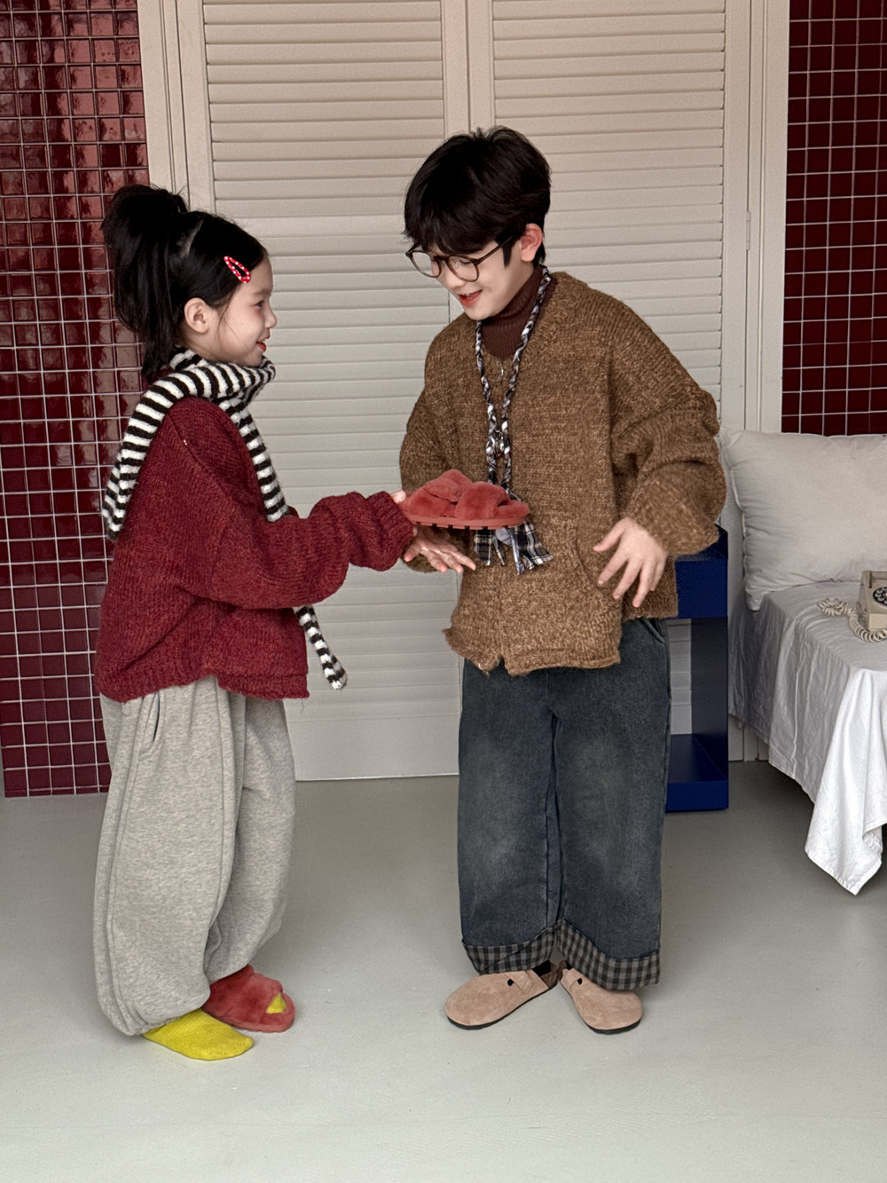 混色針織拉鍊外套(90-150)