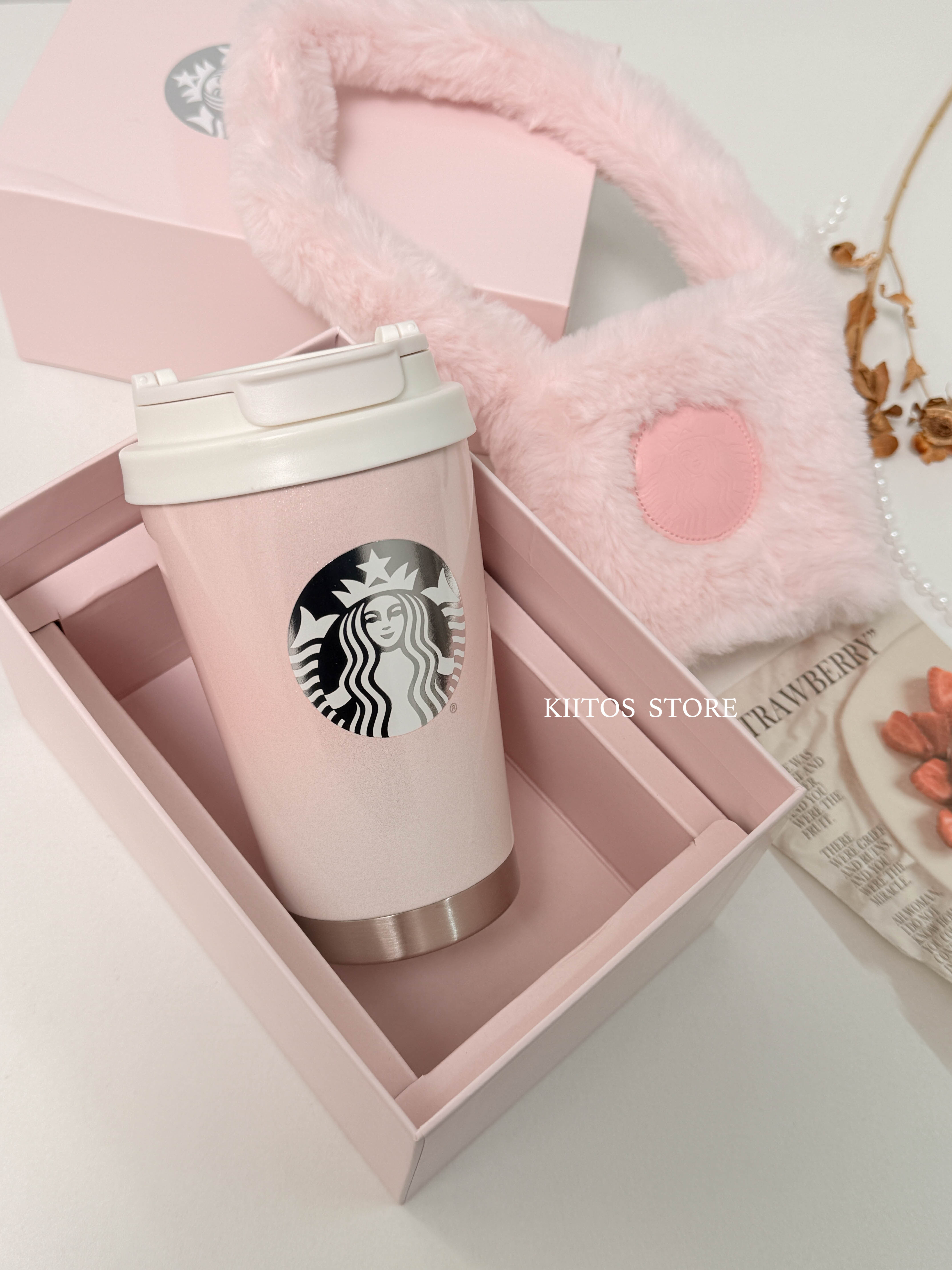 【現貨】國外限定 Starbucks 星巴克 冬季限定 漸變粉 隨行杯 毛毛 杯套 禮盒