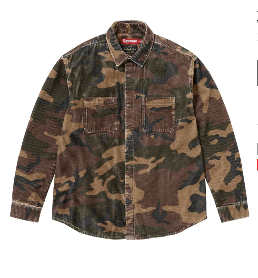 【Supreme】Wide Wale Corduroy Snap Shirt