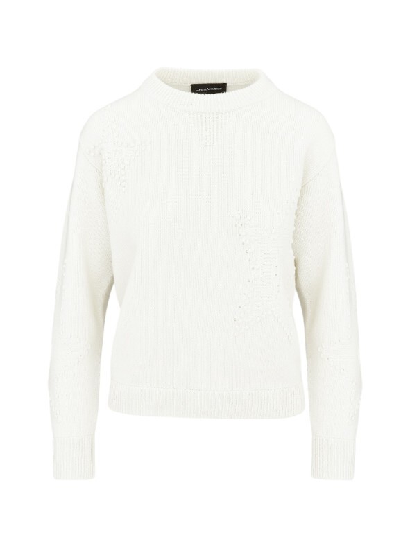 LORENA  圓球星星圓領針織上衣(白)