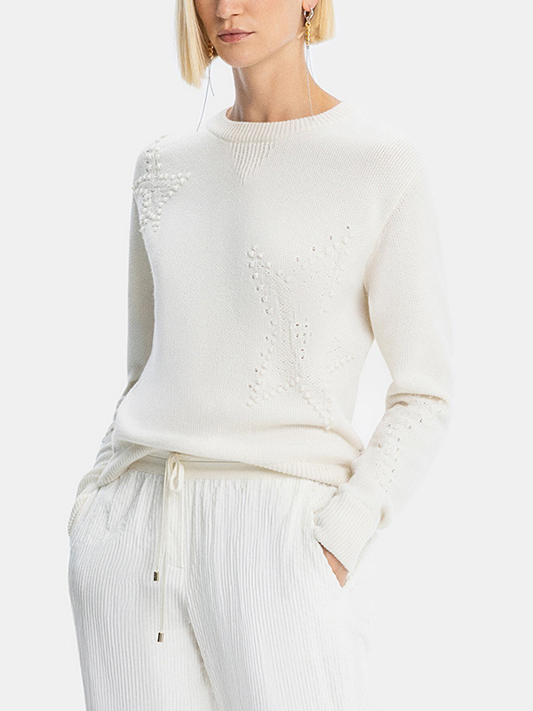 LORENA  圓球星星圓領針織上衣(白)