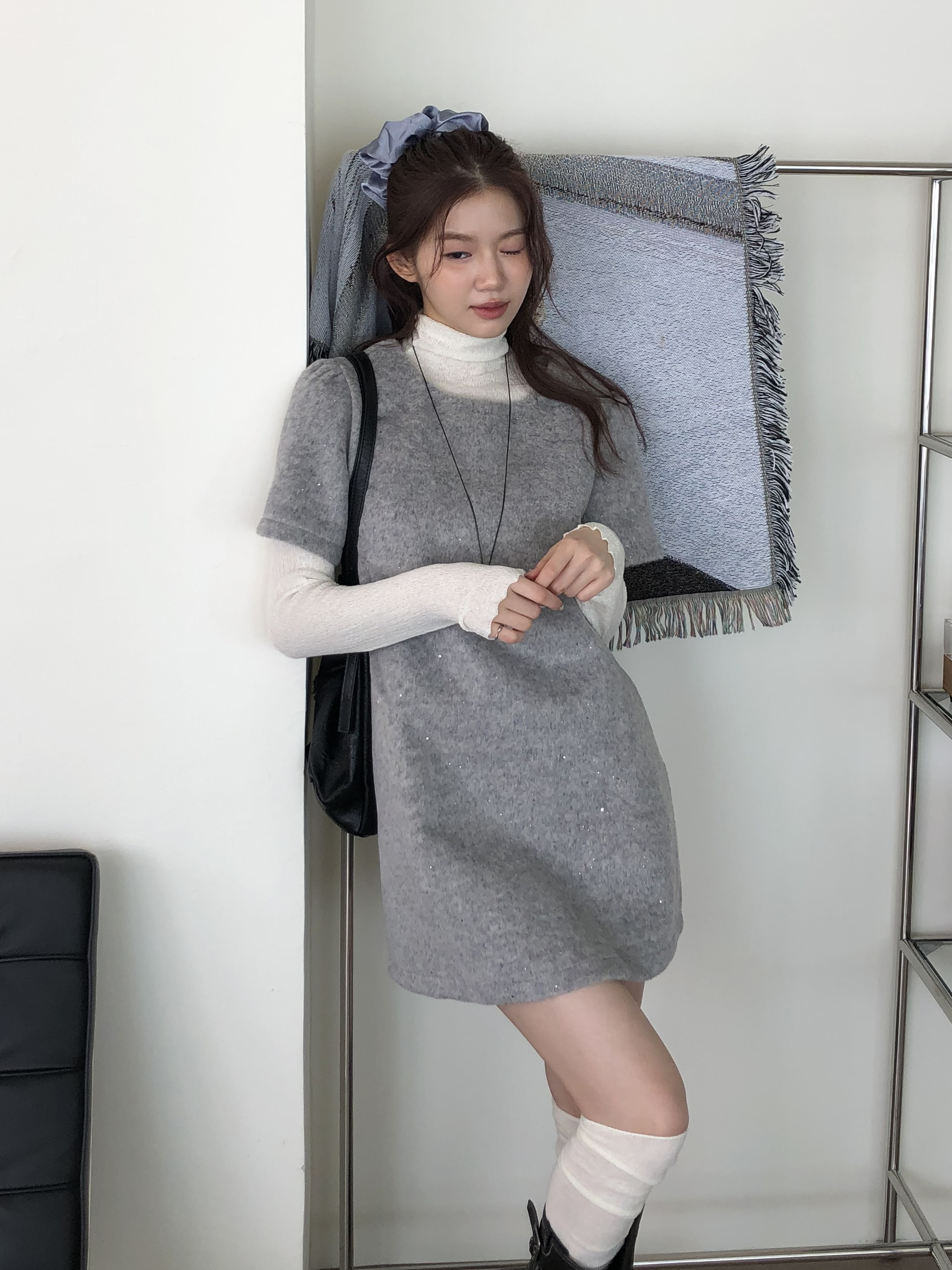 【Discount】羊毛高領皺褶打底