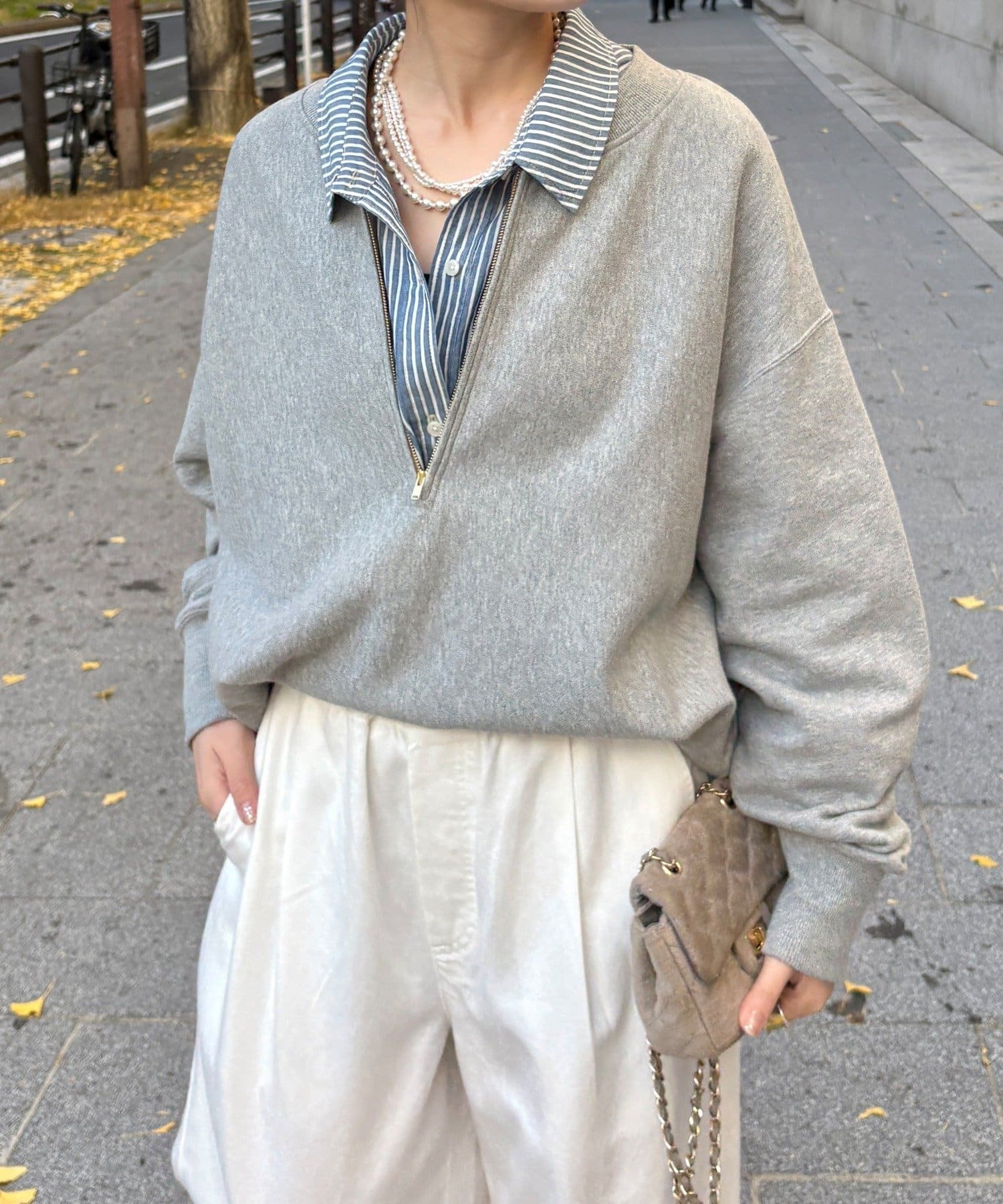 DOUDOU(ドゥドゥ)  【完売カラー再追加！/新色追加/インフルエンサー OKOCHI企画】ハーフジップスウェット灰色（DDZ1051106A0020）