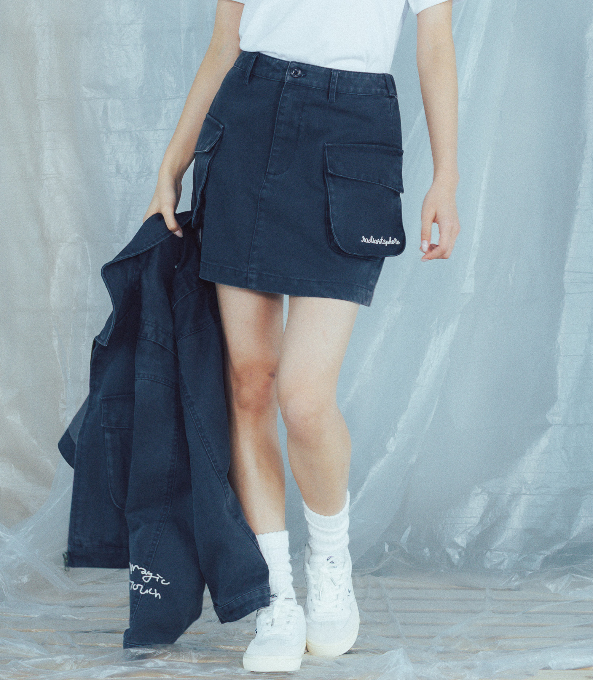 Radiantsphere 女款 大口袋A字短裙(卡其/深藍)