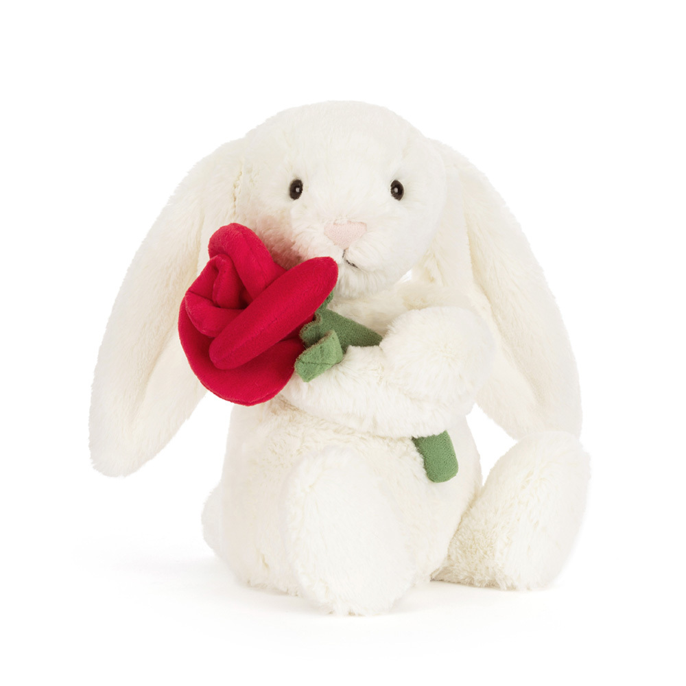 Jellycat Cream Bunny with Rose 玫瑰兔 - 典雅白