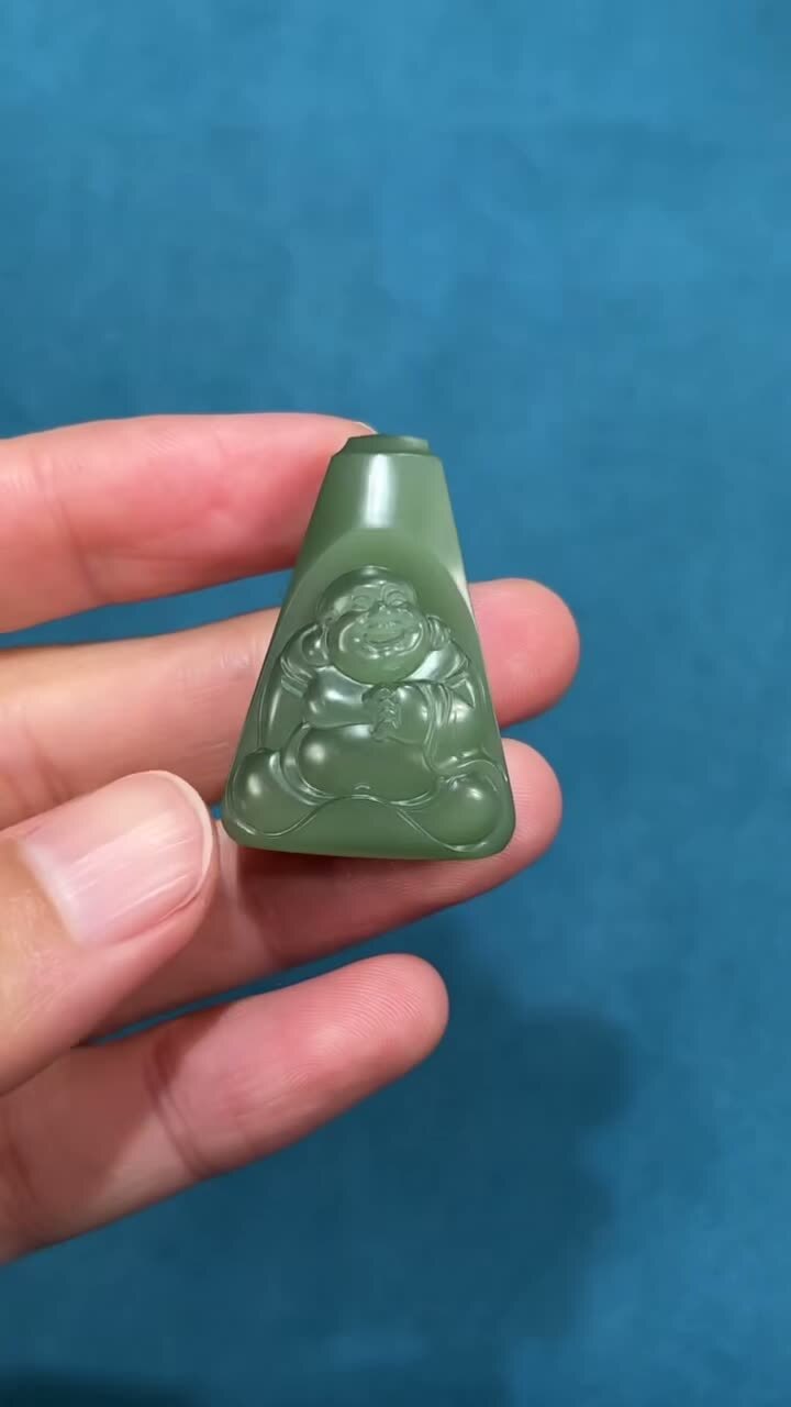 和田玉俄羅斯碧玉笑佛,天然和田玉軟玉