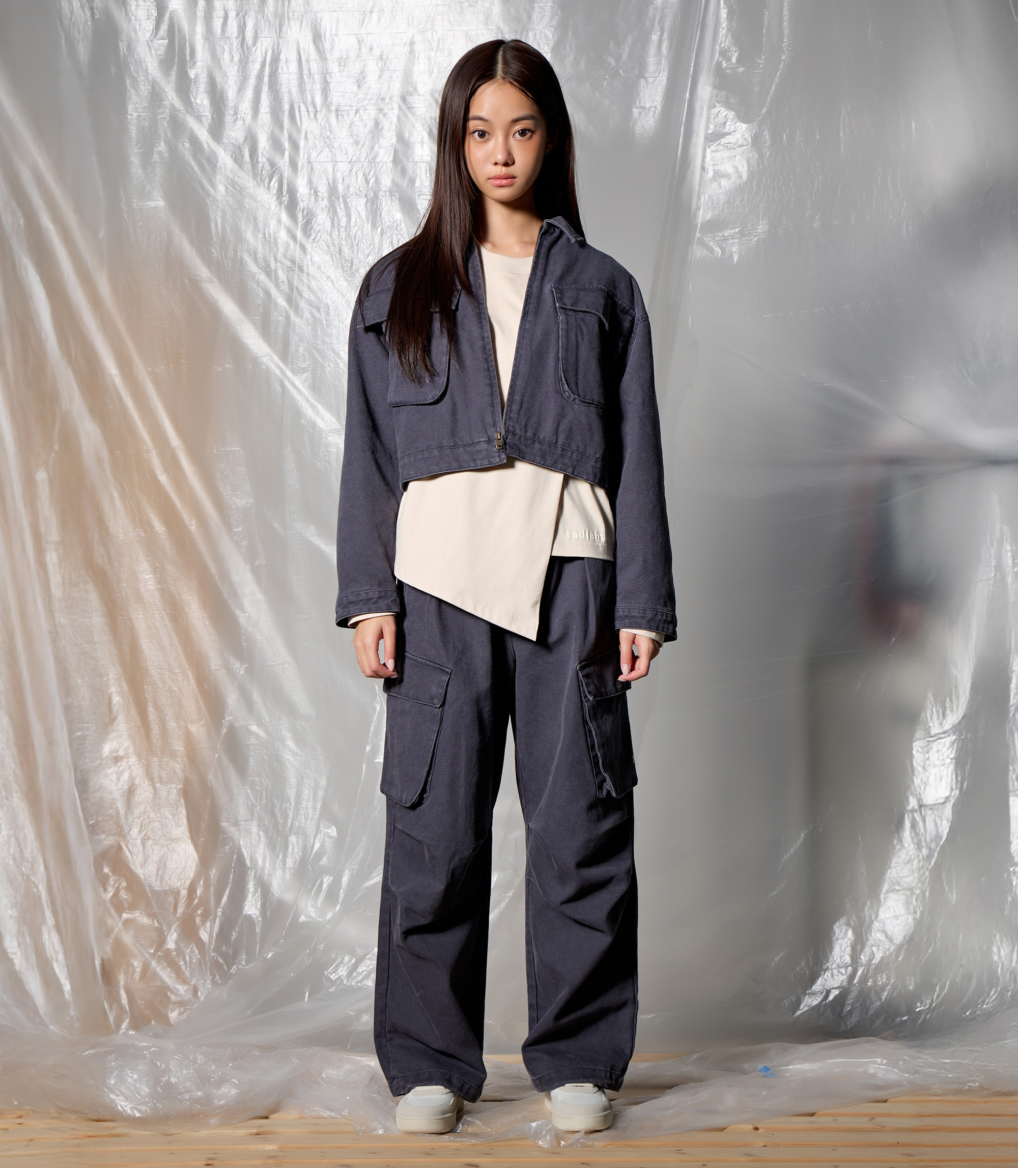 Radiantsphere 女款 寬版工裝長褲(卡其/深藍)