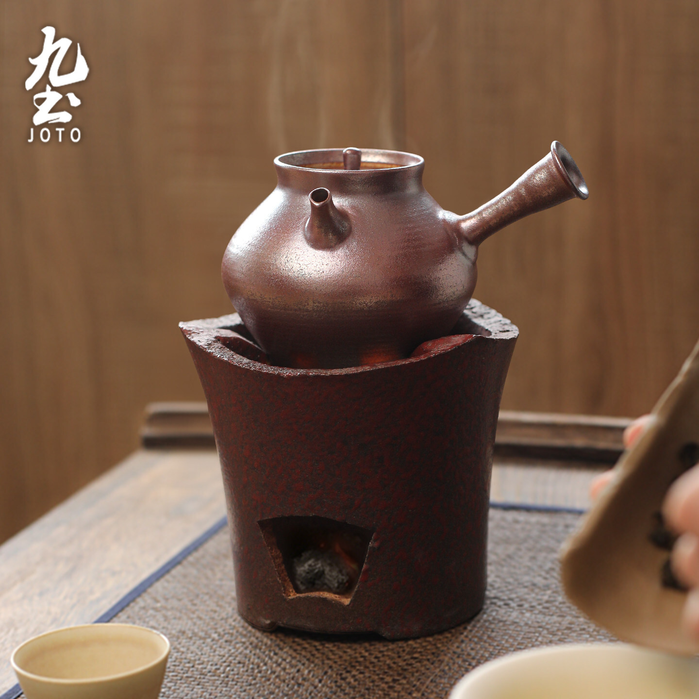 九土復古手工耐溫陶泥側把壺_CHR0661