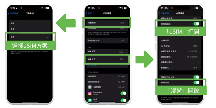 eSIM啟用開啟漫遊步驟