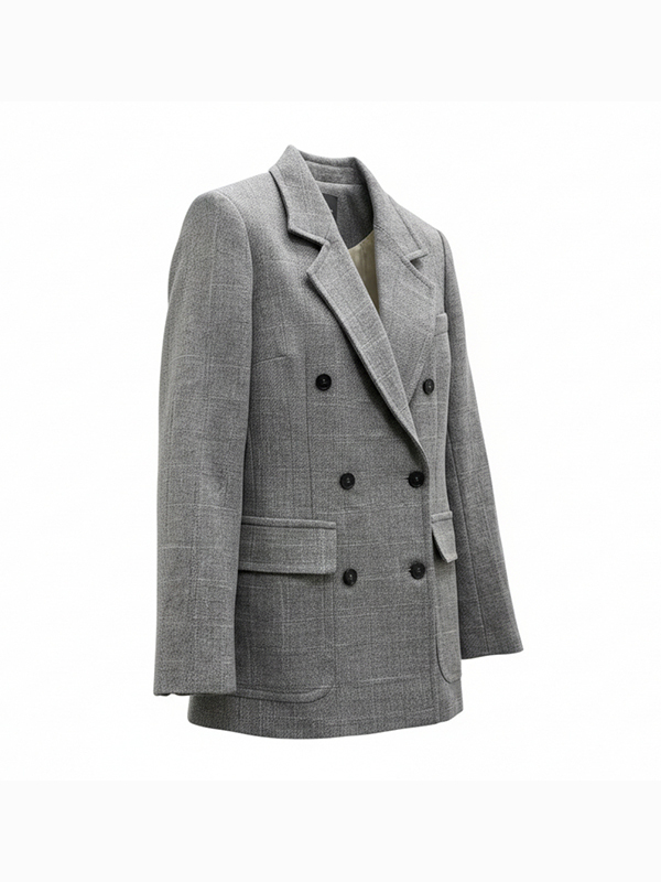 LORENA  格紋雙排扣羊毛外套(深灰)