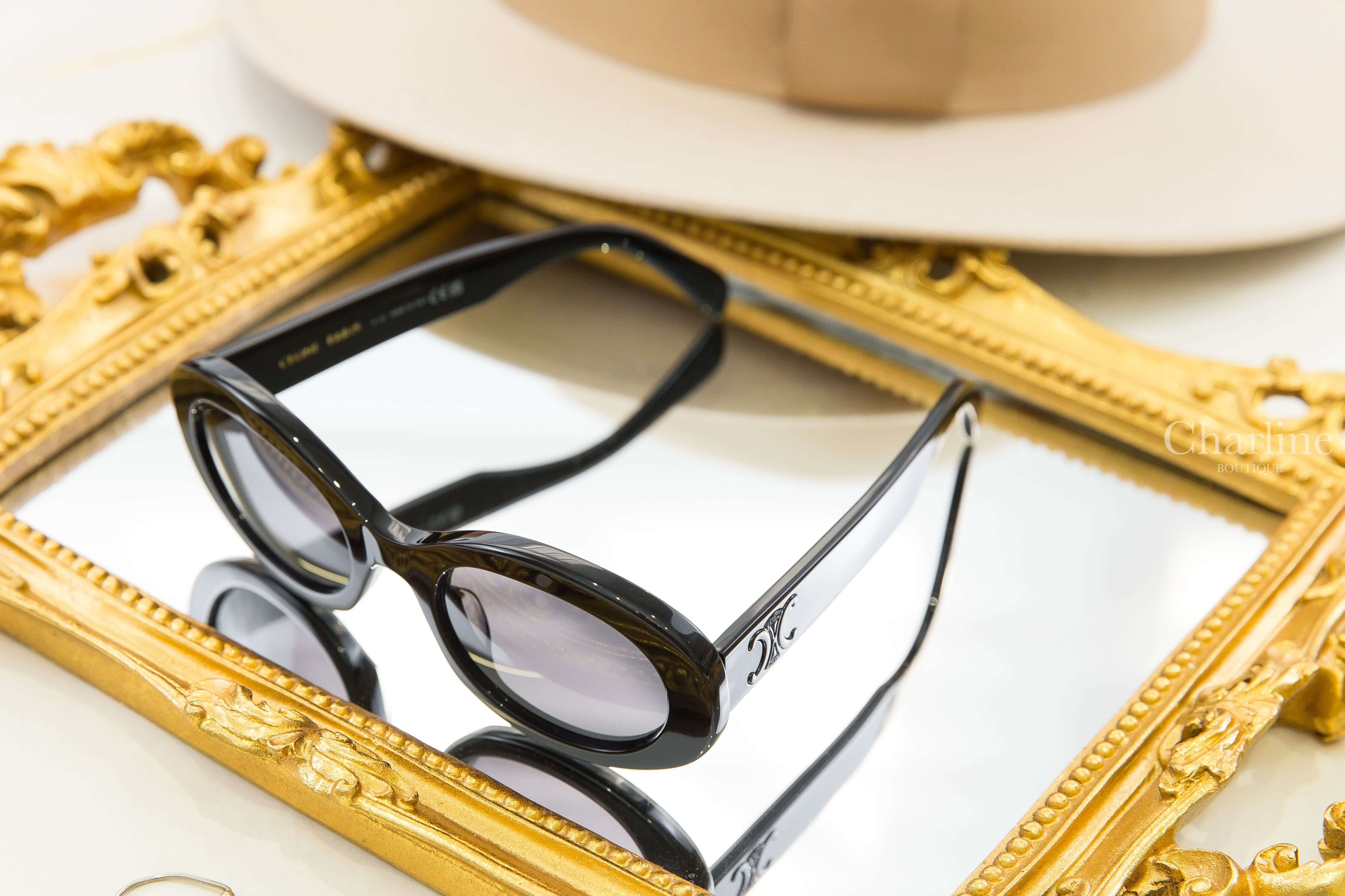Celine Triomphe 01 Sunglasses In Acetate 黑色橢圓框側邊黑色凱旋門太陽眼鏡-Charline Boutique 精品代購