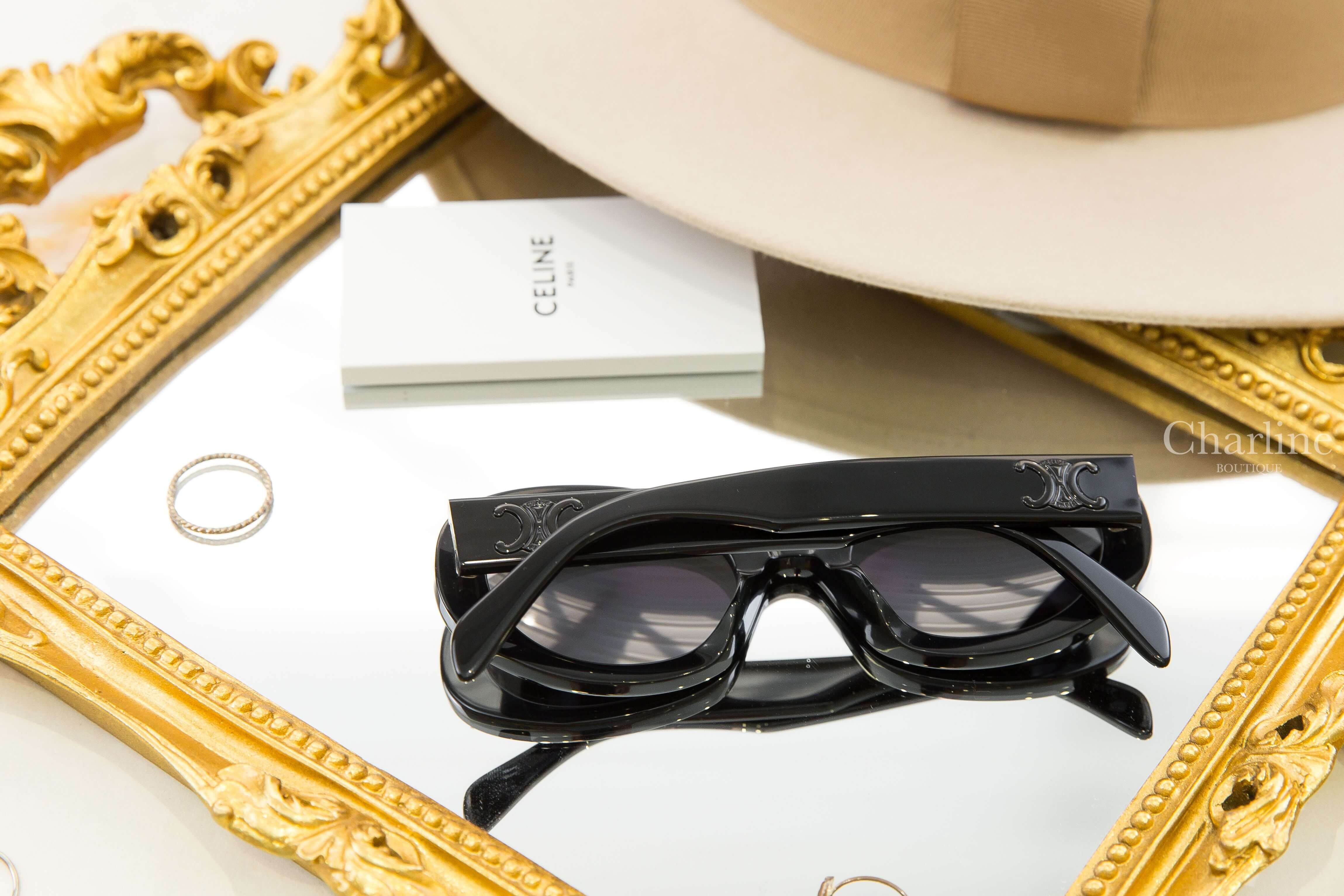 Celine Triomphe 01 Sunglasses In Acetate 黑色橢圓框側邊黑色凱旋門太陽眼鏡-Charline Boutique 精品代購