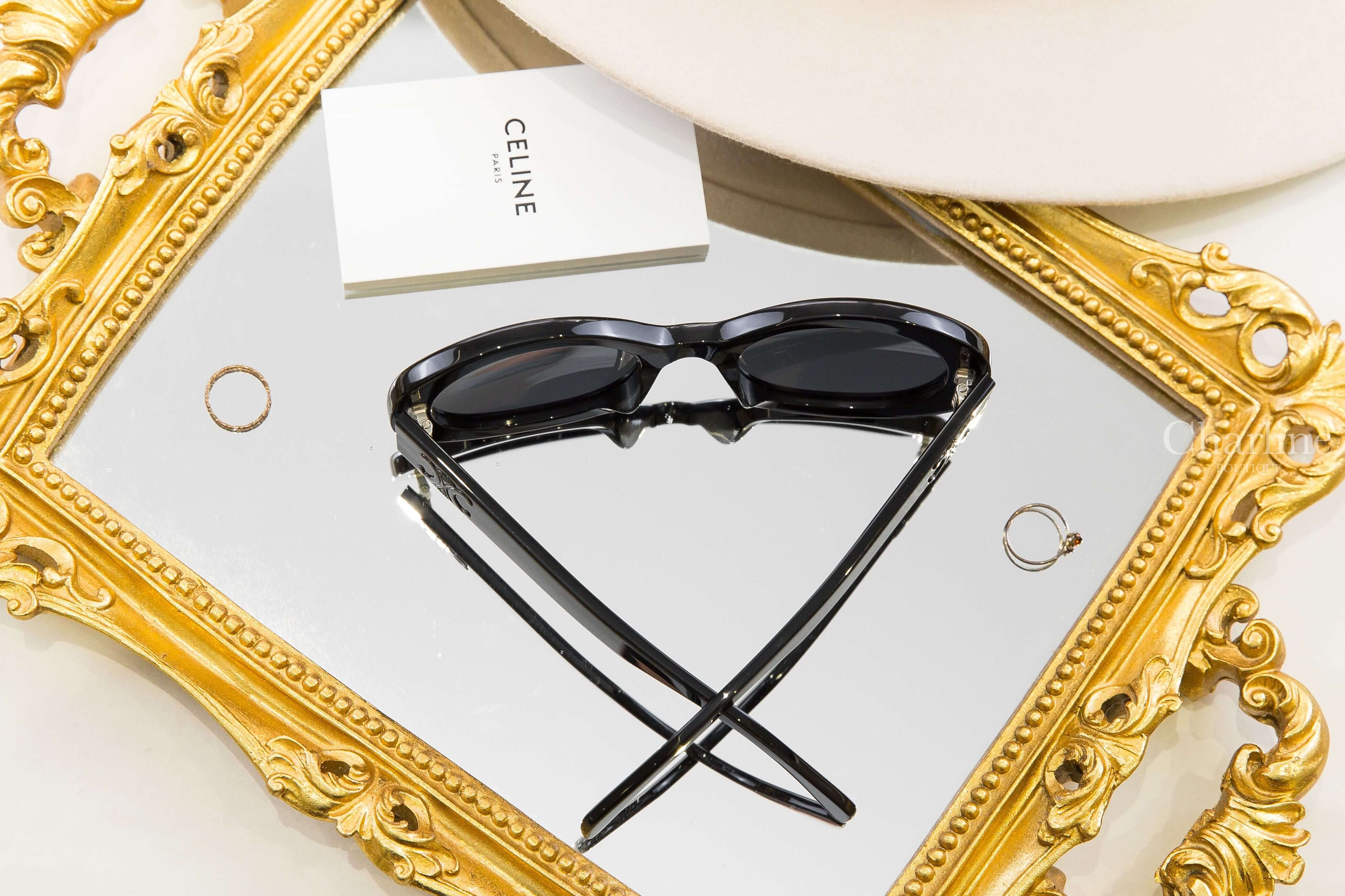 Celine Triomphe 01 Sunglasses In Acetate 黑色橢圓框側邊黑色凱旋門太陽眼鏡-Charline Boutique 精品代購