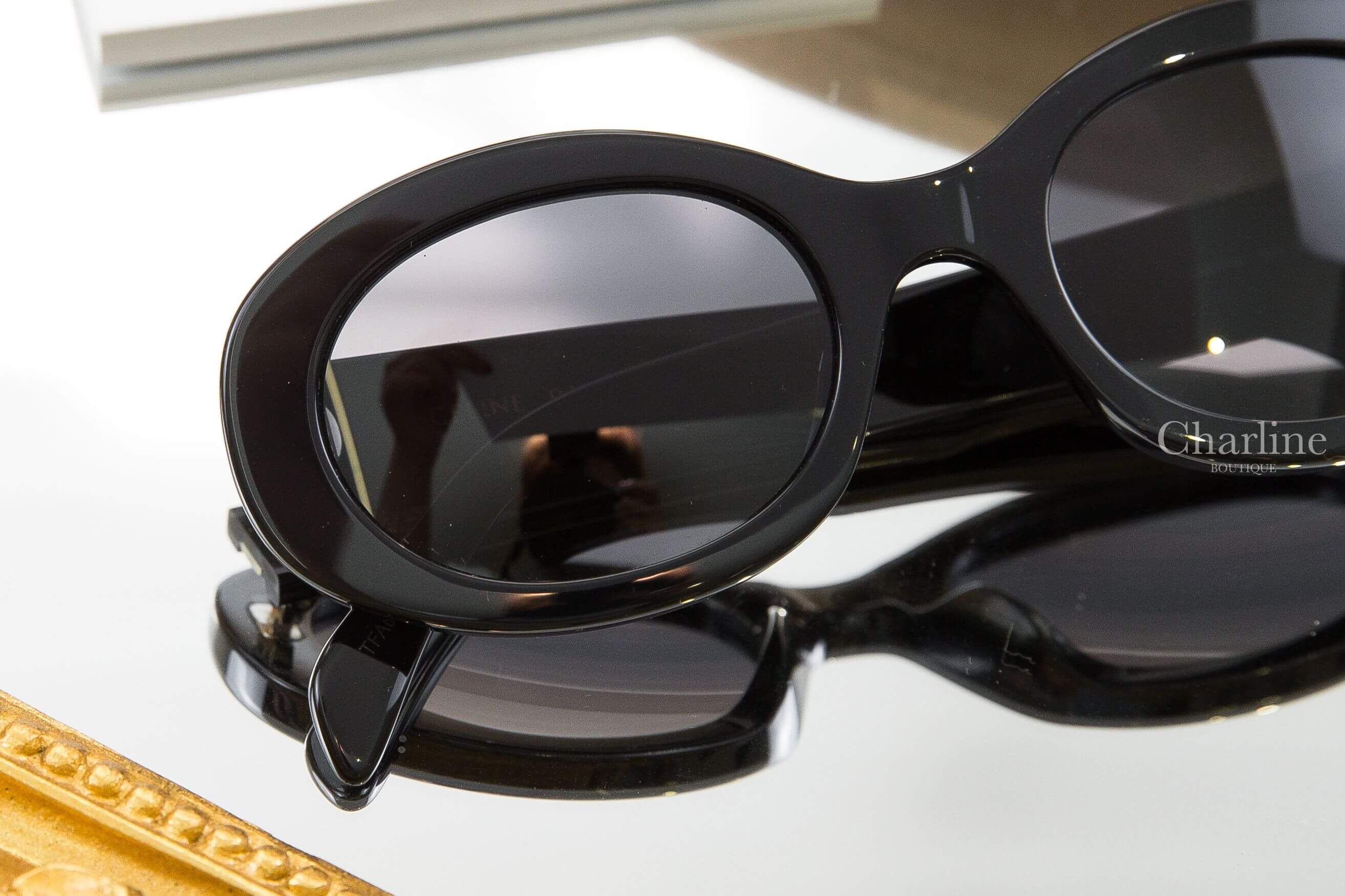 Celine Triomphe 01 Sunglasses In Acetate 黑色橢圓框側邊黑色凱旋門太陽眼鏡