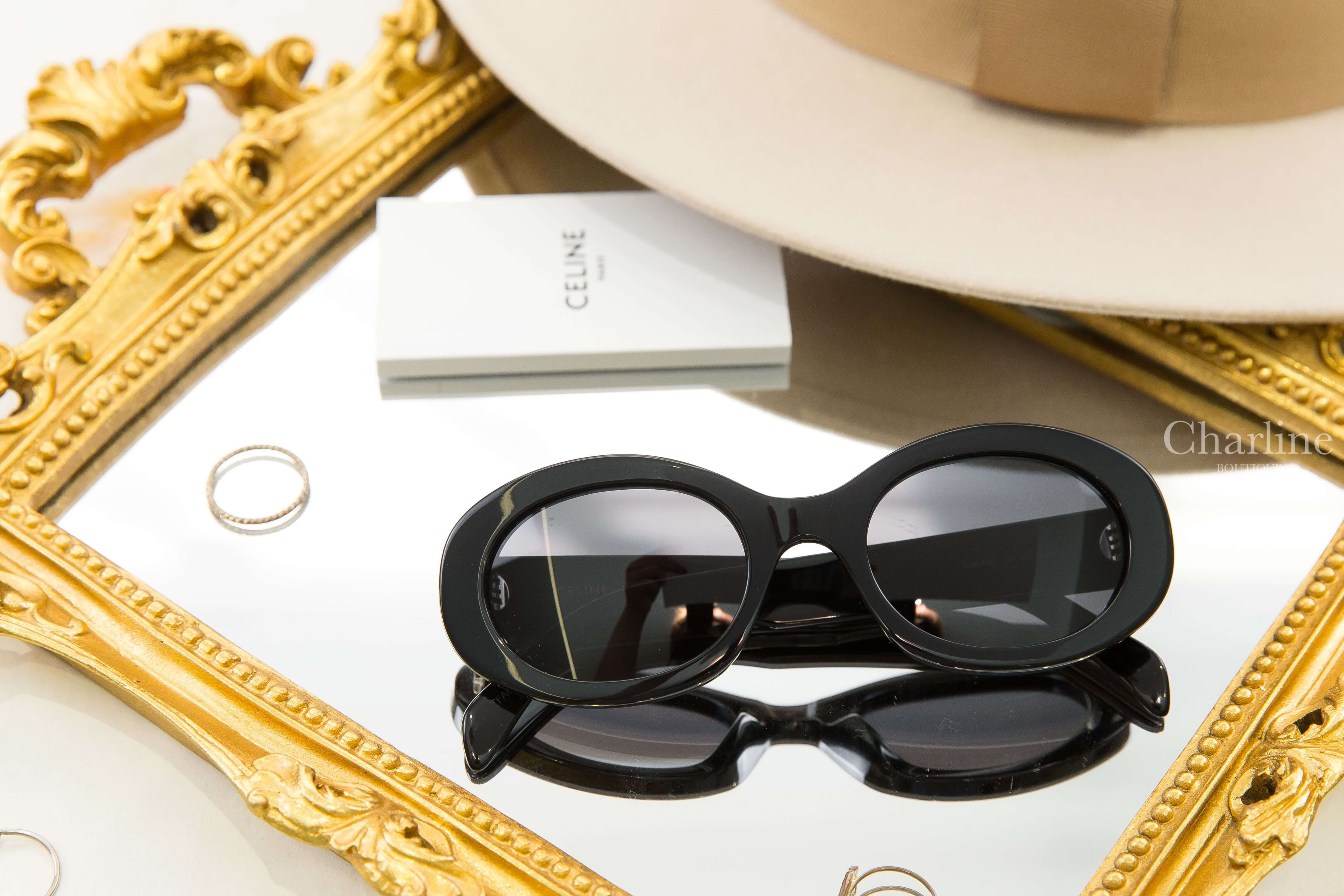 Celine Triomphe 01 Sunglasses In Acetate 黑色橢圓框側邊黑色凱旋門太陽眼鏡