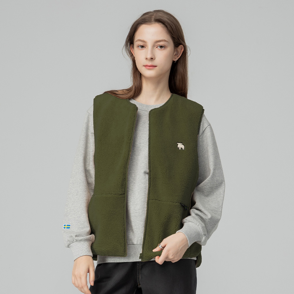 羊羔毛拼接鋪棉保暖背心外套(橄欖綠)女款