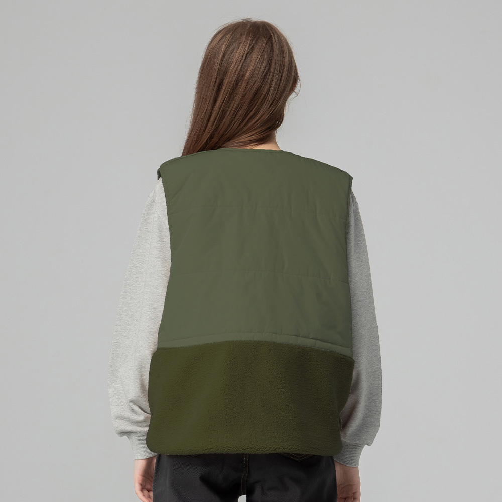 羊羔毛拼接鋪棉保暖背心外套(橄欖綠)女款