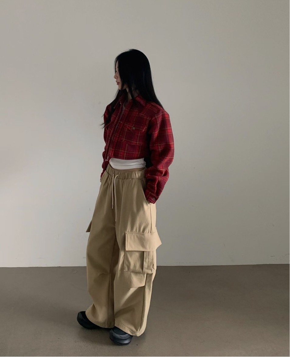 鬆緊口袋卡其長褲