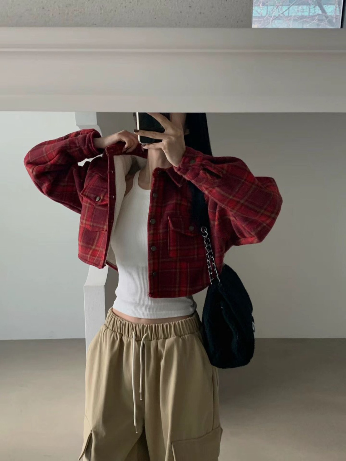 格子短版內鋪棉襯衫