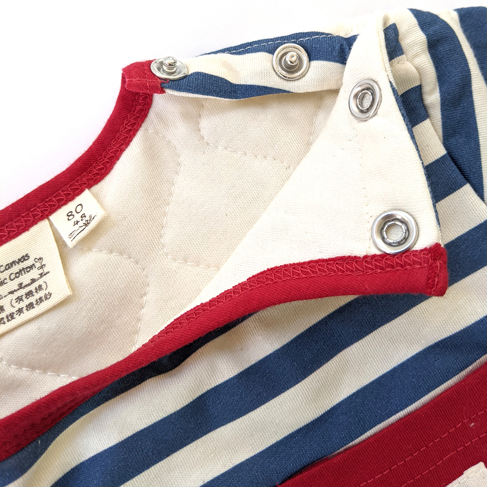 有機棉幼兒/兒童虛線熊鋪棉長袖-深藍條 | 藍天畫布有機棉