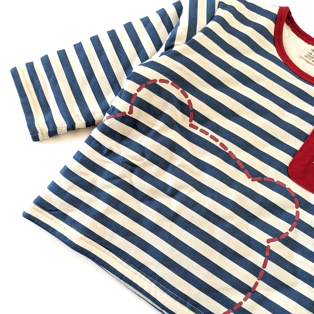 有機棉幼兒/兒童虛線熊鋪棉長袖-深藍條 | 藍天畫布有機棉