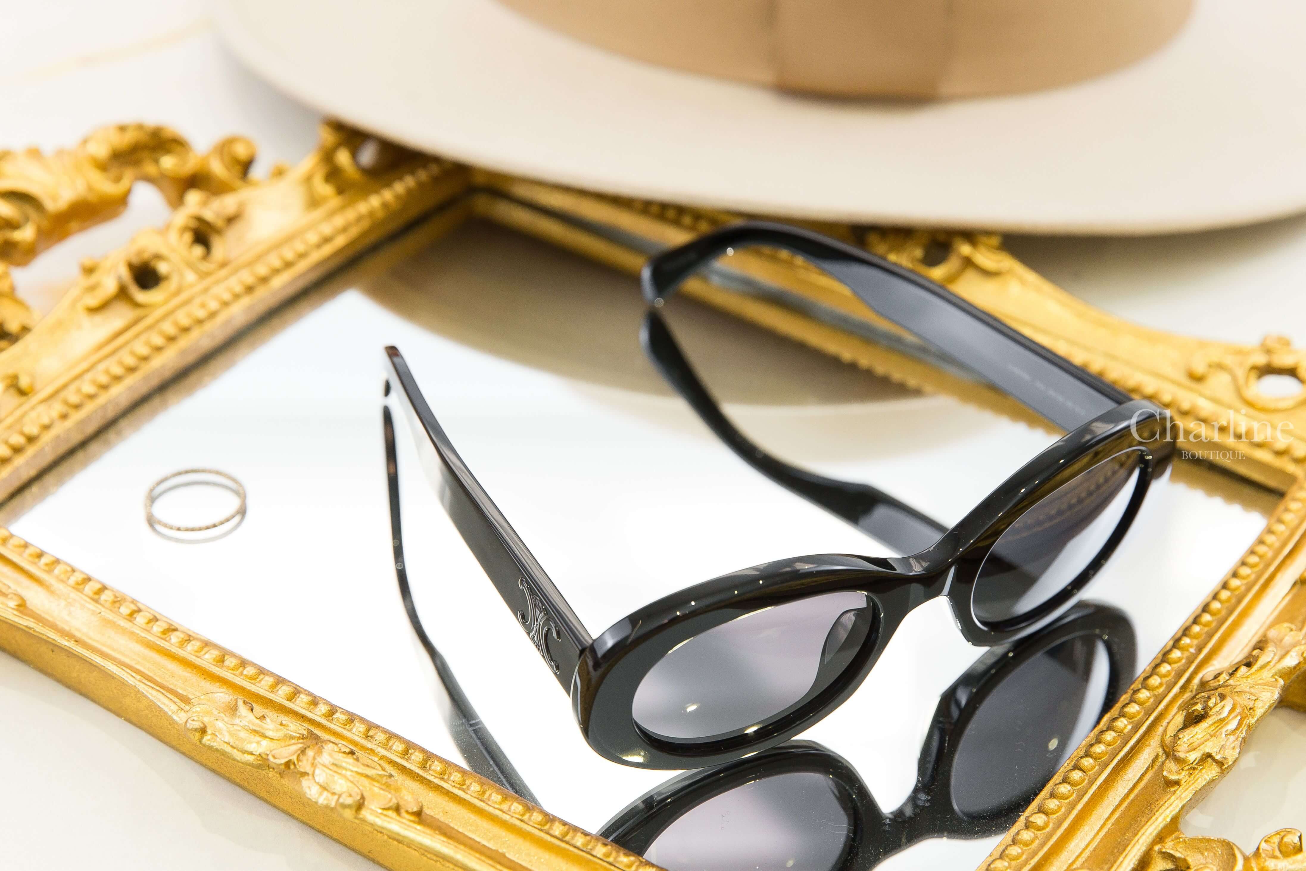 Celine Triomphe 01 Sunglasses In Acetate 黑色橢圓框側邊黑色凱旋門太陽眼鏡-Charline Boutique 精品代購