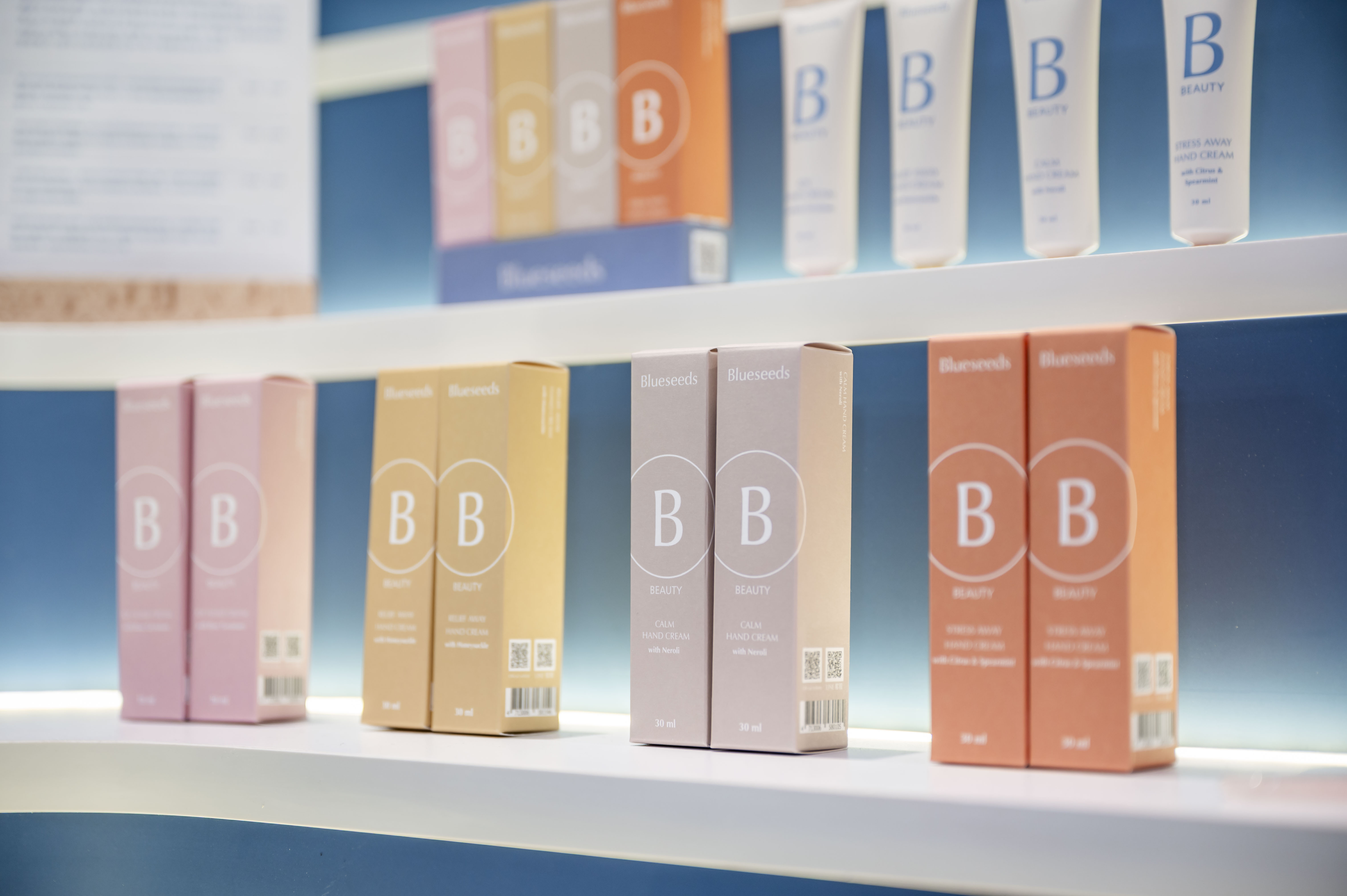 金銀花、柑橘、橙花、玫瑰天竺葵護手霜展示