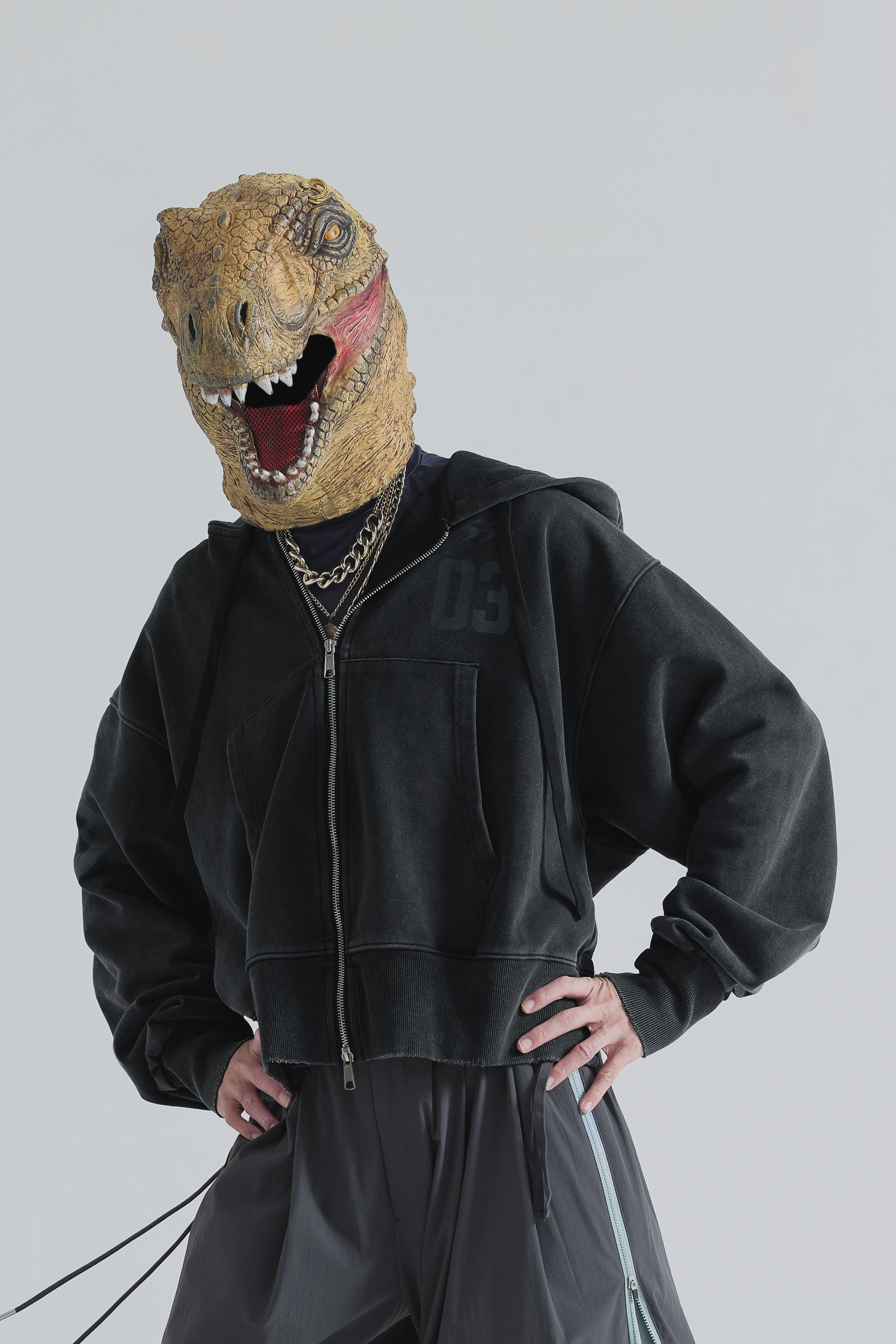 Washed Zip Hoodie Coat｜Black