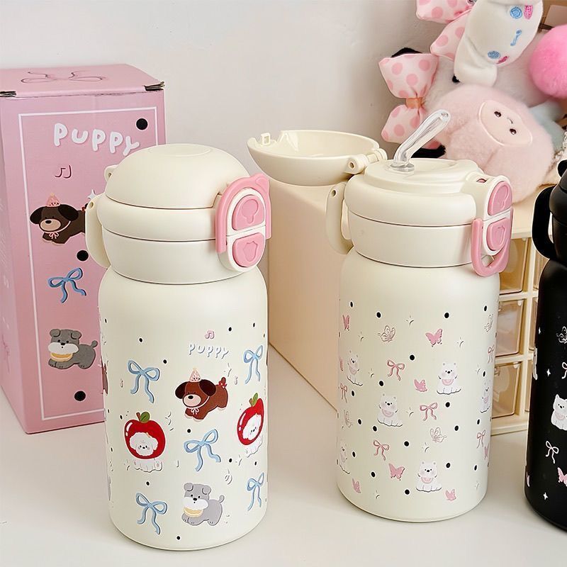 Korean Style Galaxy Puppy 316 Stainless Steel Straw Thermos Cup