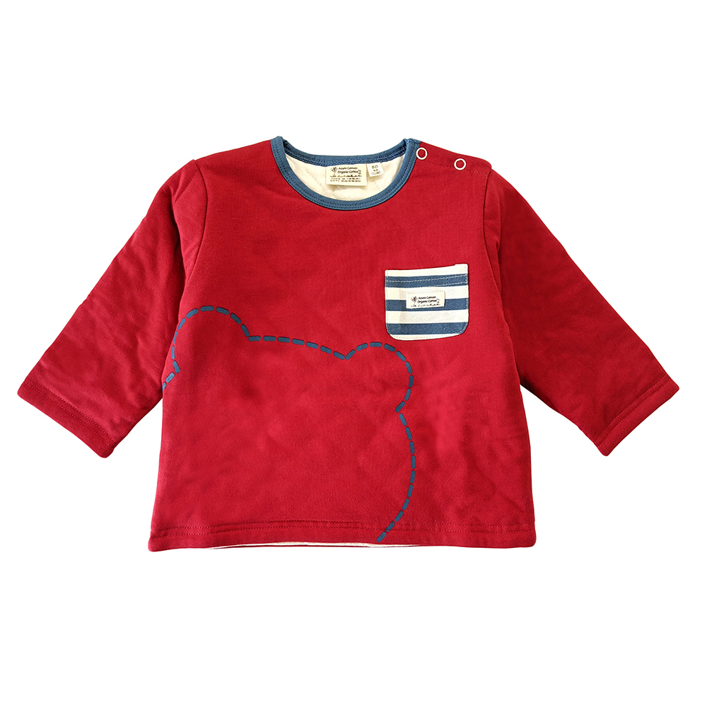 有機棉幼兒/兒童虛線熊鋪棉長袖-嫣紅 | 藍天畫布有機棉