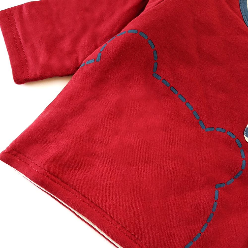 有機棉幼兒/兒童虛線熊鋪棉長袖-嫣紅 | 藍天畫布有機棉