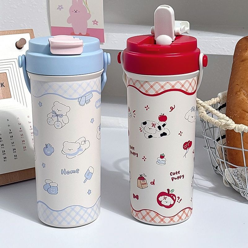 600ML Korean-Style Teddy Bear 304 Stainless Steel Straw Thermos