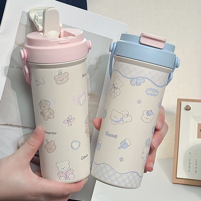 600ML Korean-Style Teddy Bear 304 Stainless Steel Straw Thermos